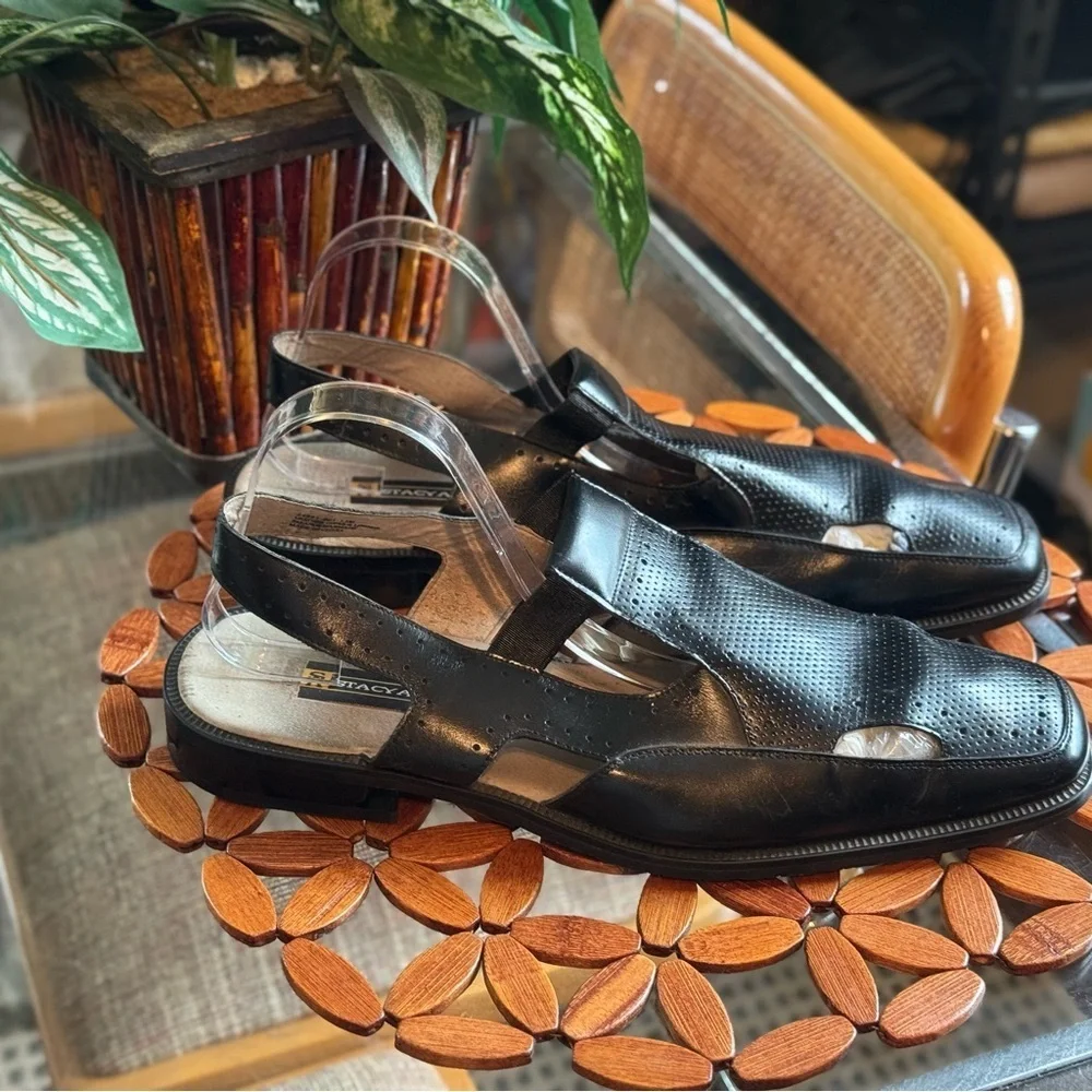 Stacy Adams Black Perforated Cap Toe Slingback City Sandal Size 13